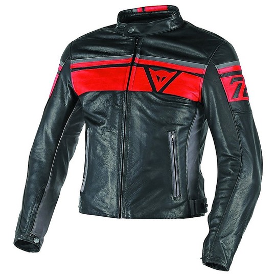 Veste de moto en cuir Dainese modèle BlackJack noir / rouge