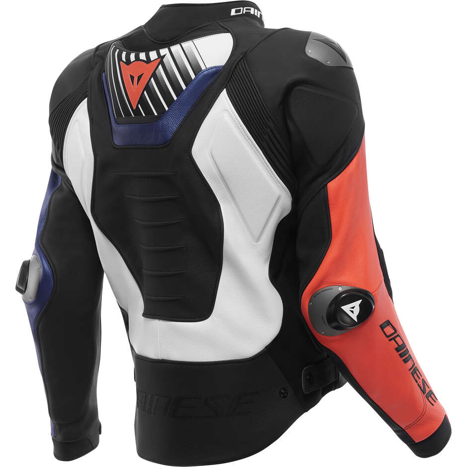 Veste de moto en cuir Dainese SUPER SPEED 5, noire, bleue, rouge fluo