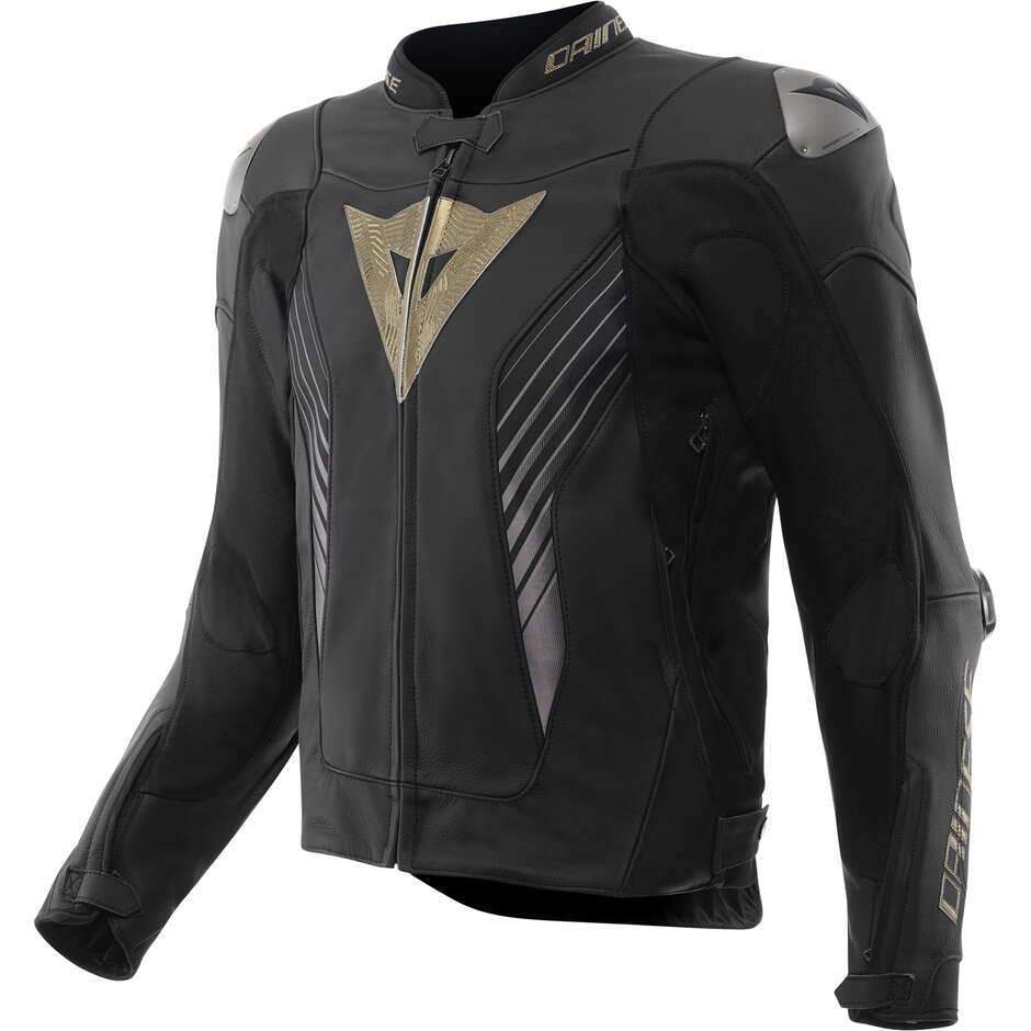 Veste de moto en cuir Dainese SUPER SPEED 5, noire et or.