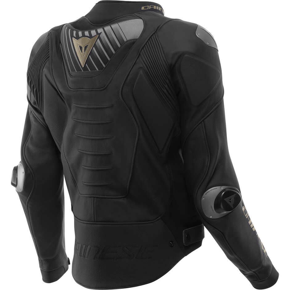 Veste de moto en cuir Dainese SUPER SPEED 5, noire et or.
