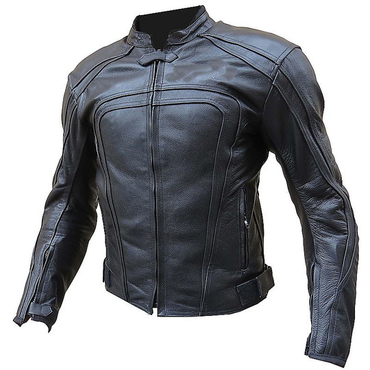 Veste de moto en cuir de buffle noir 100% Black Panther Ranger