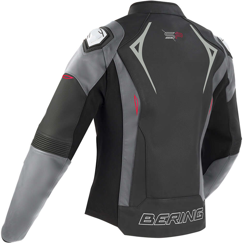 Veste de moto en cuir et tissu Bering LADY SNAP pour femme, noir et gris