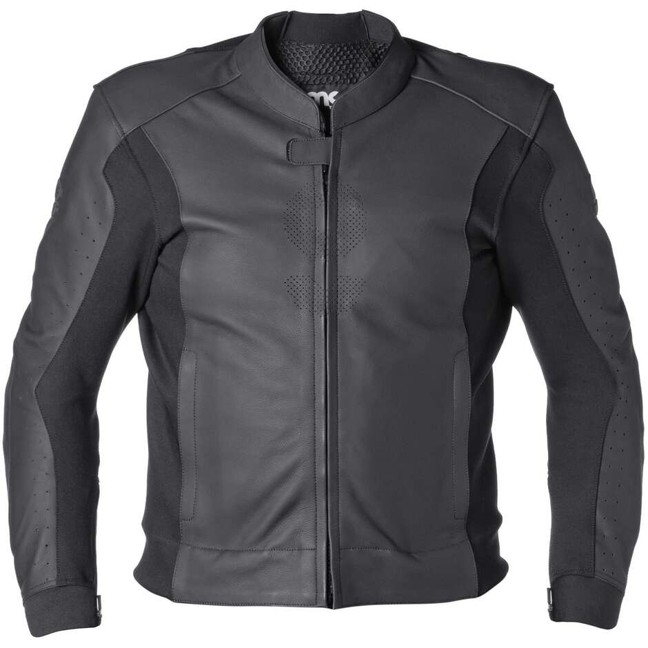 Veste de moto en cuir Gms GS-1 Veste en cuir noir