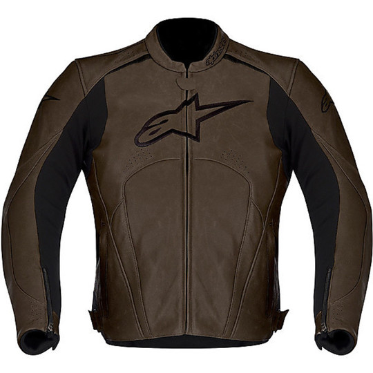 Veste de moto en cuir marron Alpinestars AVANT