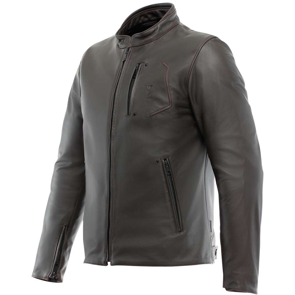 Veste de moto en cuir marron foncé Dainese FULCRO