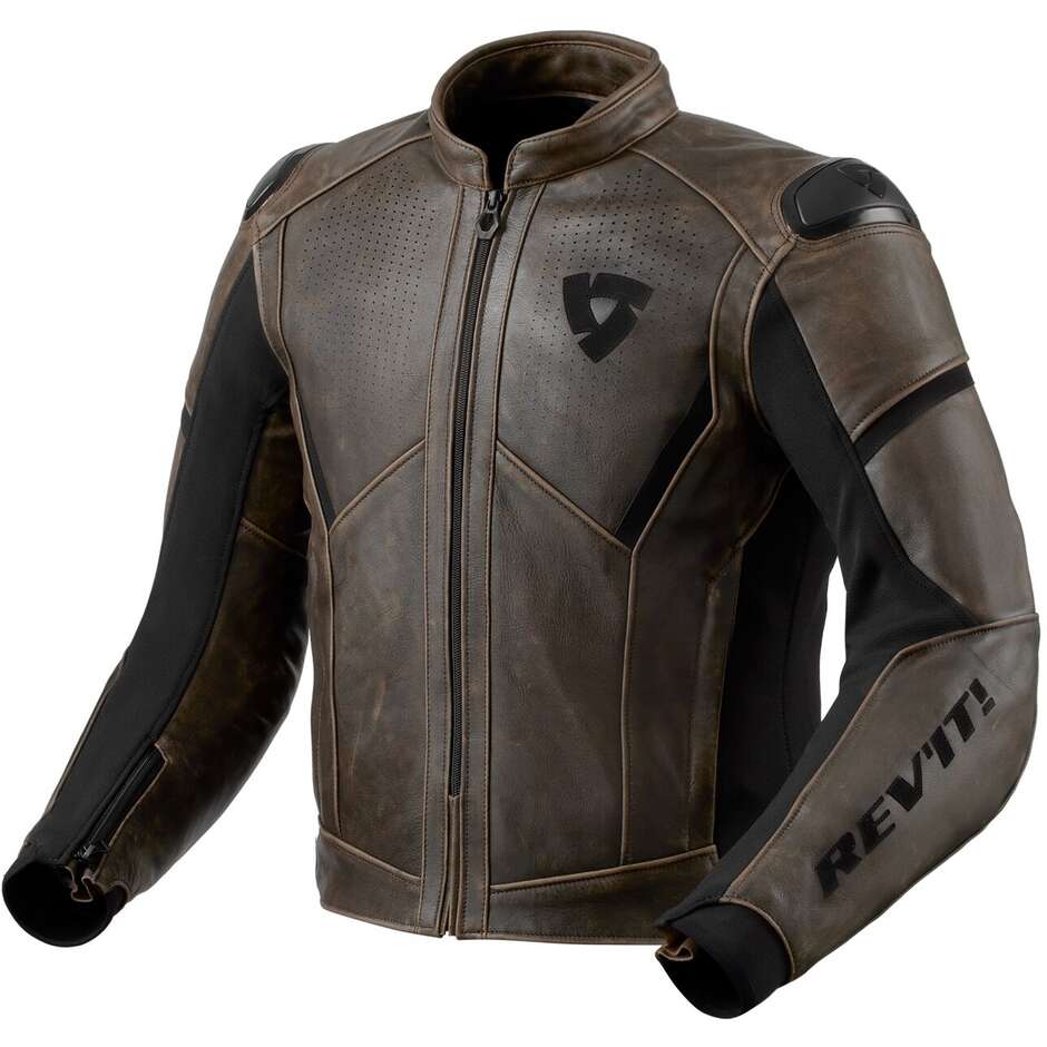 Veste de moto en cuir marron Rev'it PARALLAX