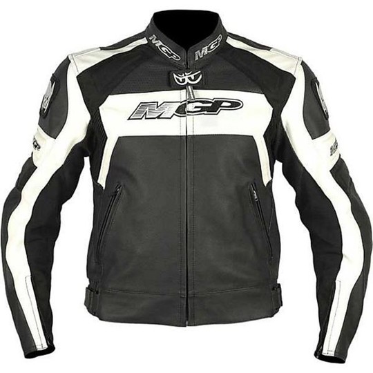 Veste de moto en cuir Mgp By Berik modèle 202 noir / blanc