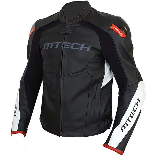 Veste de moto en cuir MTECH MRT Sport noir blanc