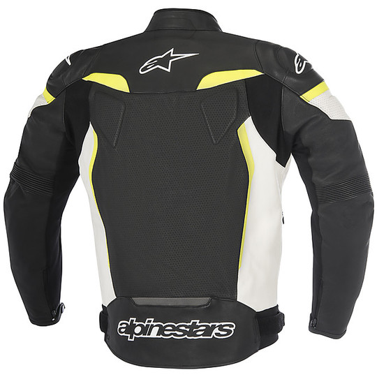 Veste de moto en cuir perforé Alpinestars GP PLUS R v2 AIRFLOW Noir Blanc Jaune Fluo