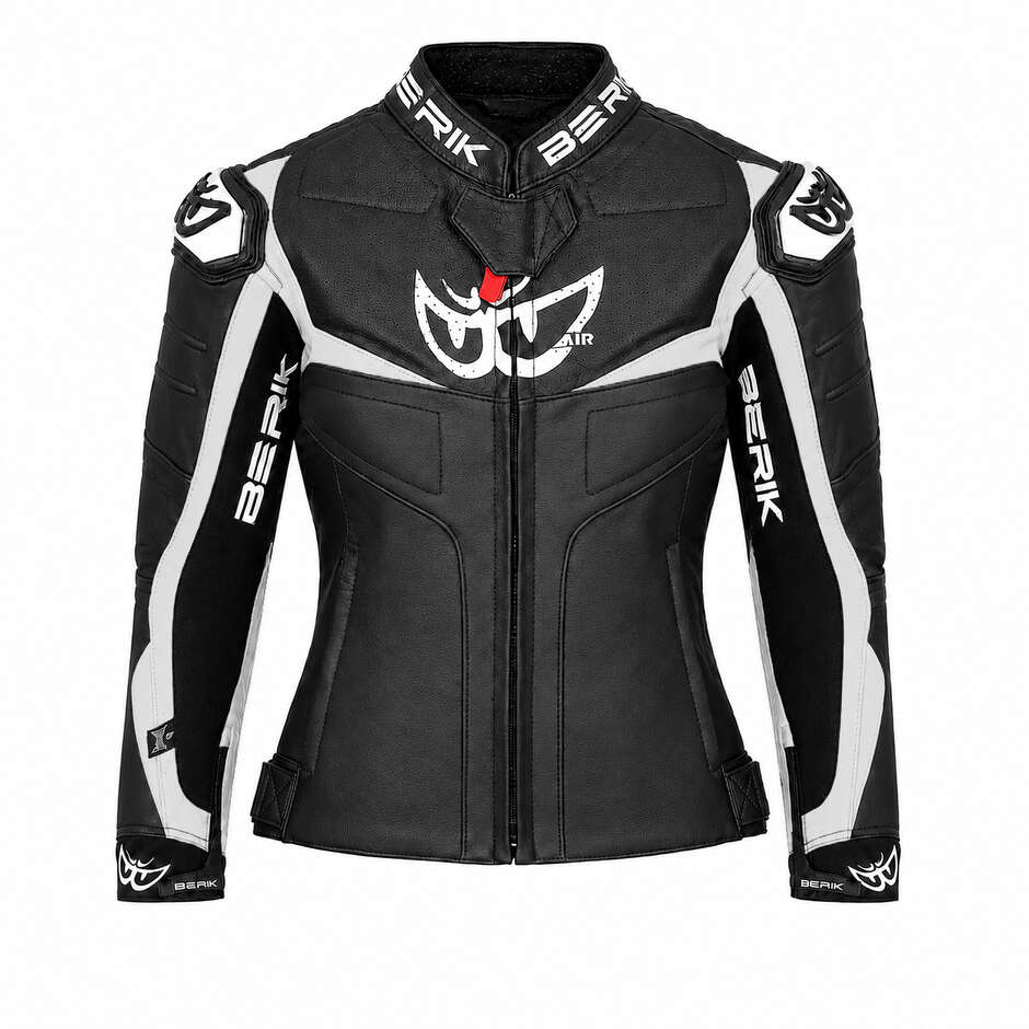 Veste de moto en cuir pour femme Berik 2.0 Racing LJ 201314L, noir et blanc