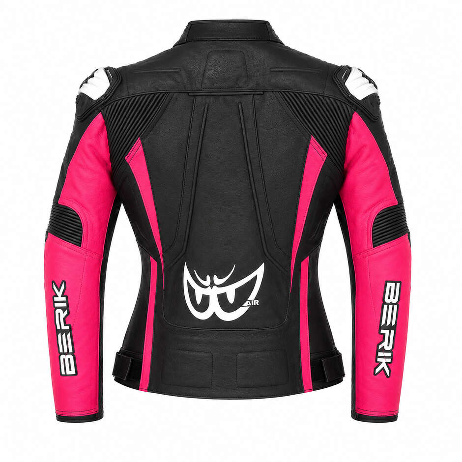 Veste de moto en cuir pour femme Berik 2.0 Racing LJ 201314L noire et rose
