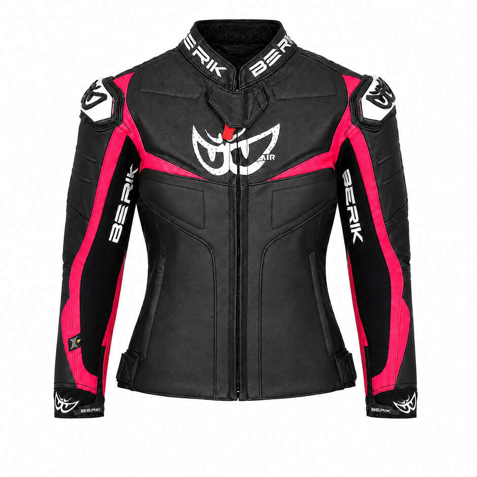 Veste de moto en cuir pour femme Berik 2.0 Racing LJ 201314L noire et rose