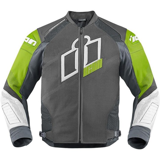 Veste de moto en cuir technique Icon Veste Hypersport Prime Noir Vert