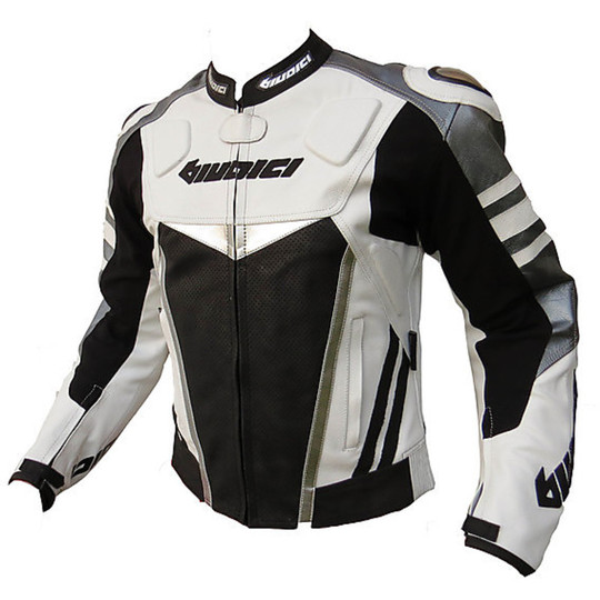 Veste de moto en cuir Veste Giudici Gladiatory modèle blanc noir avec titane