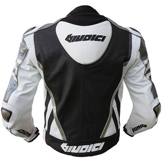 Veste de moto en cuir Veste Giudici Gladiatory modèle blanc noir avec titane
