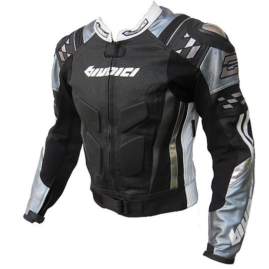 Veste de moto en cuir Veste Giudici modèle GP Rush Protections Titane Noir Gris