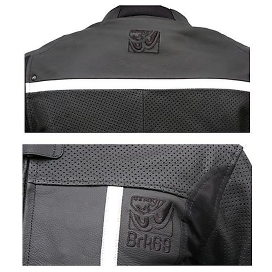 Veste de moto en cuir véritable Berik modèle BRK69 blanc / noir