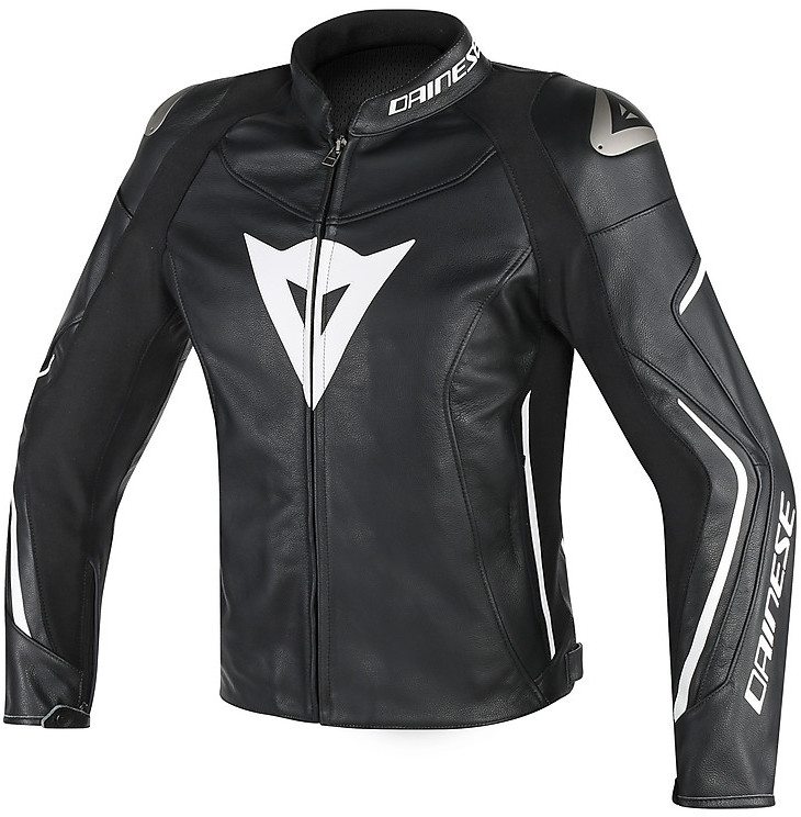 Veste de moto en cuir v ritable Dainese mod le Assen blanc noir