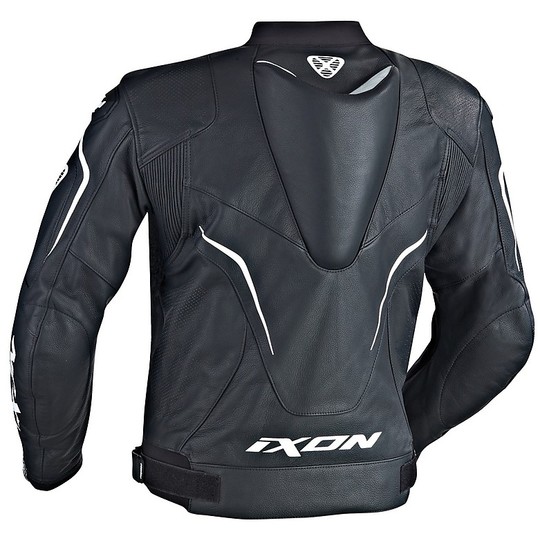 Veste de moto en cuir véritable perforé Ixon Orcus noir blanc