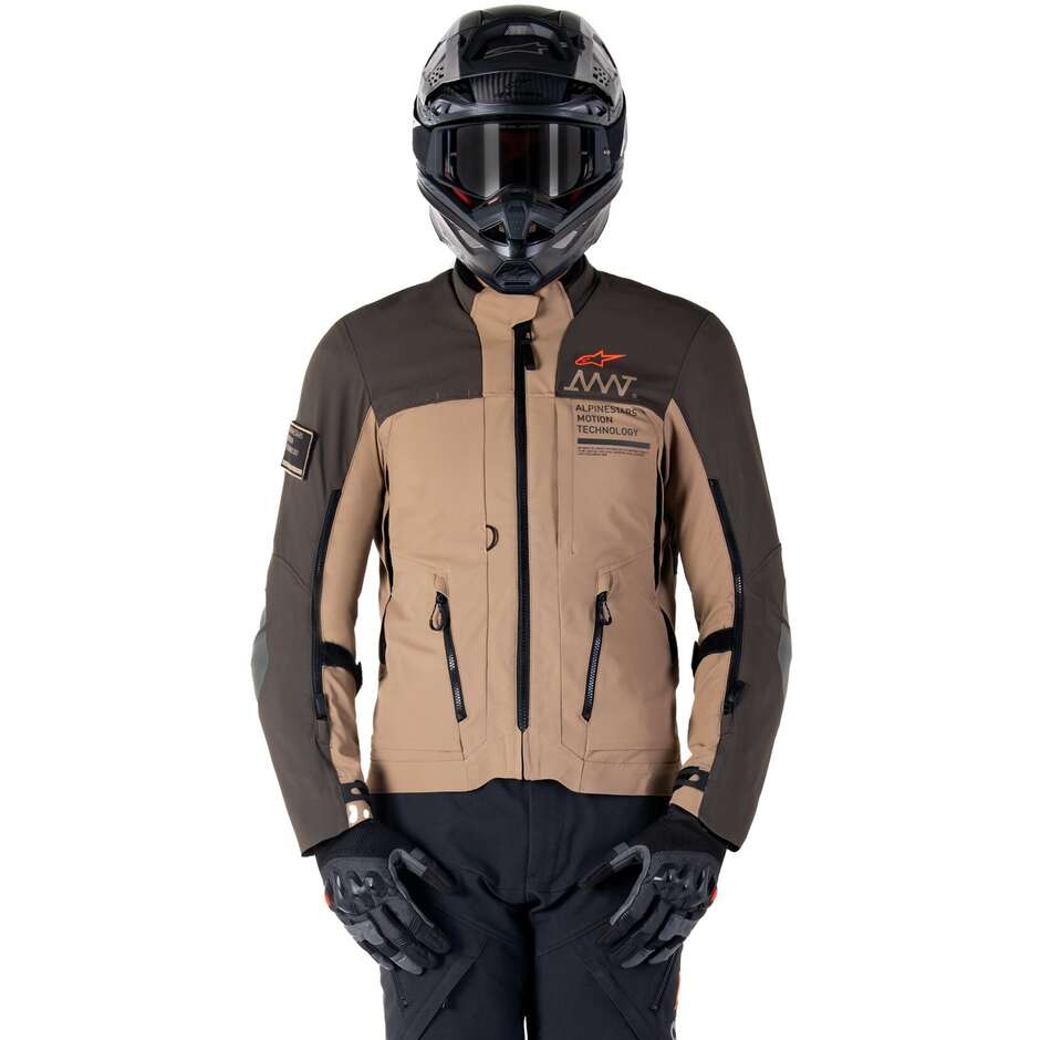 Veste de moto en tissu Alpinestars AMT-8 STRETCH DRYSTAR XF marron foncé kaki