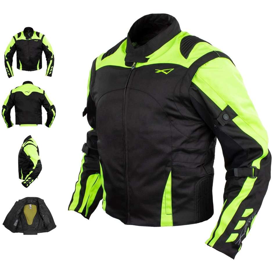 Veste de moto en tissu certifié American-Pro DYABLEX noir jaune fluo