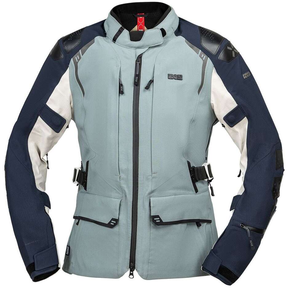 Veste de moto femme iXS Tourster-STX 2.0, laminée, bleu foncé/gris bleu, courte