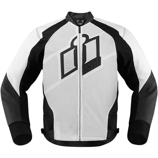 Veste de moto Icon Hypersport en cuir technique noir blanc