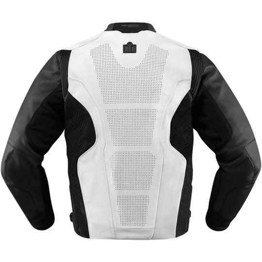 Veste de moto Icon Hypersport en cuir technique noir blanc