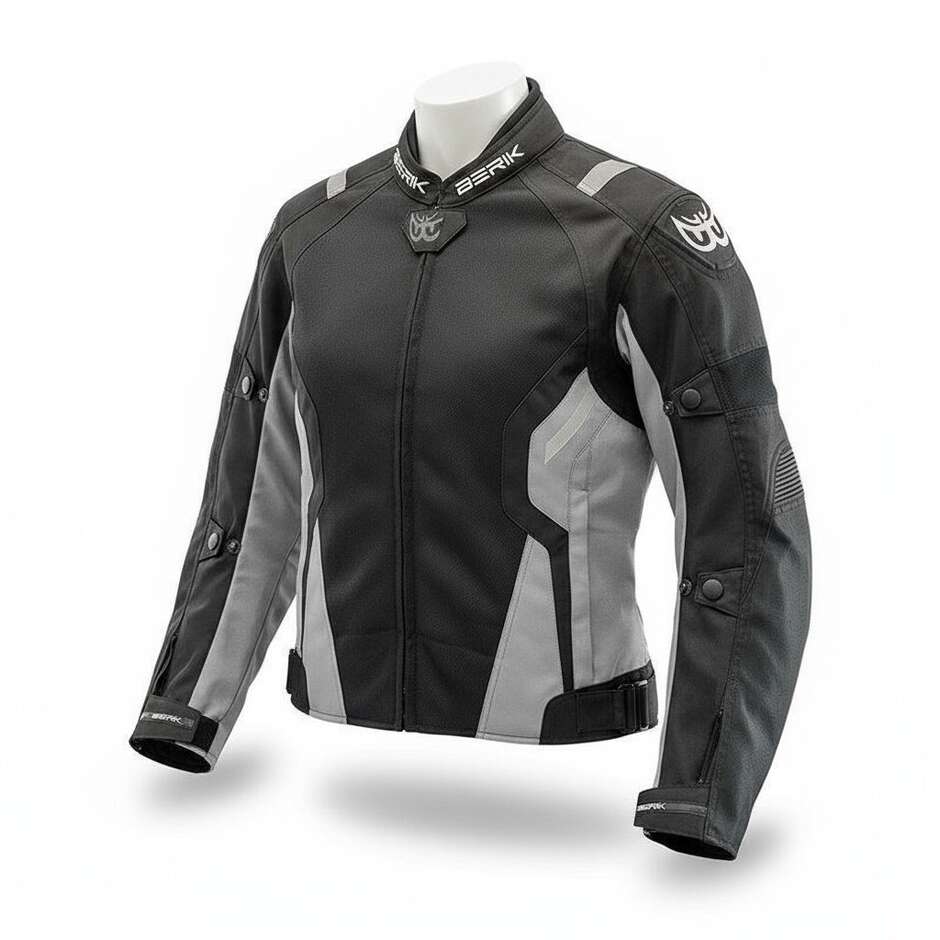 Veste de moto perforée Berik 2.0 NJ-173315L-IT Mesh Air pour femme, noir et gris