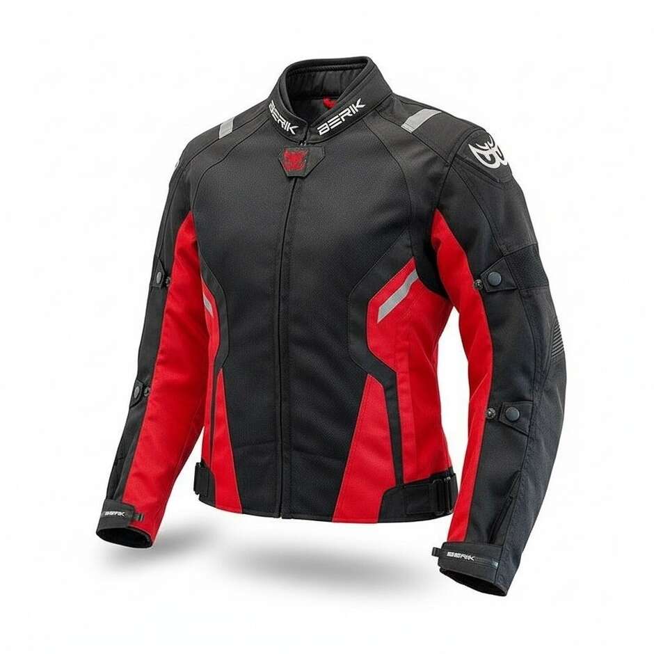 Veste de moto perforée Berik 2.0 NJ-173315L-IT Mesh Air pour femme, noir et rouge