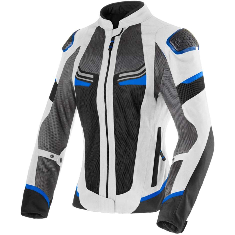 Veste de moto perforée pour femme Clover AIRJET 6 LADY, bleu, blanc et noir