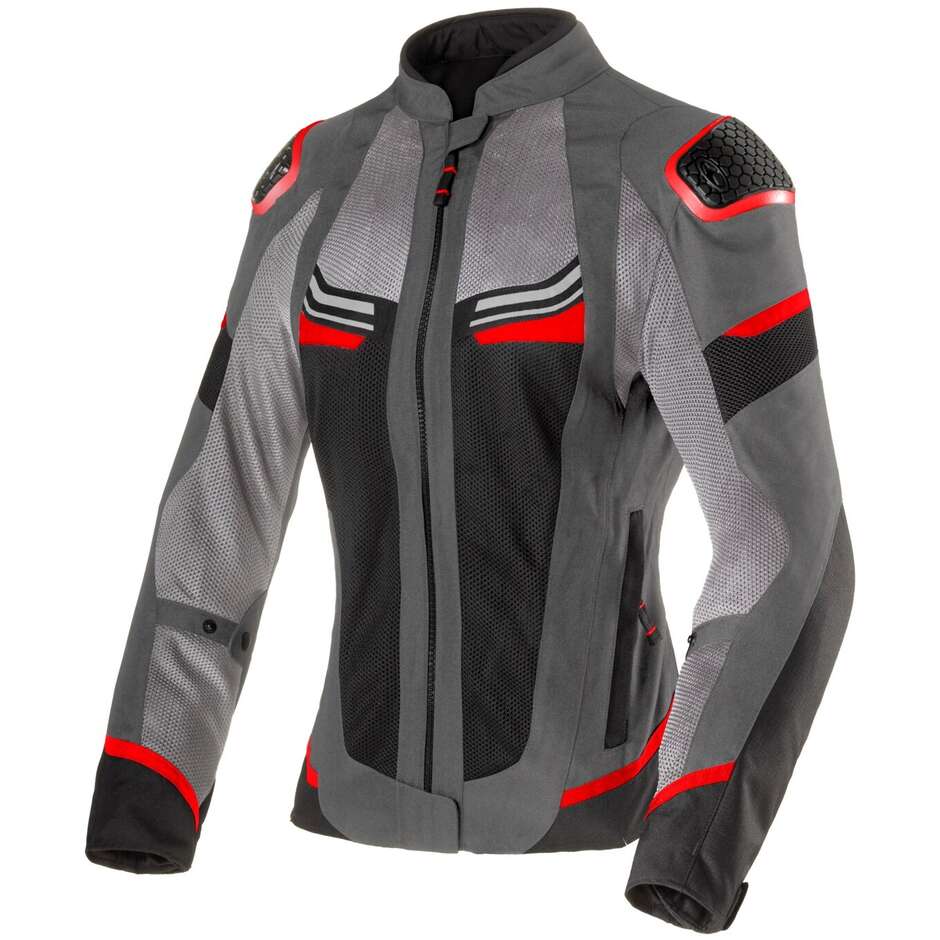 Veste de moto perforée pour femme Clover AIRJET 6 LADY, gris, rouge et noir