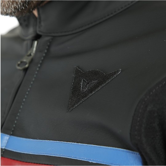 Veste de moto personnalisée en cuir Dainese HF 3 noir ébène rouge bleu