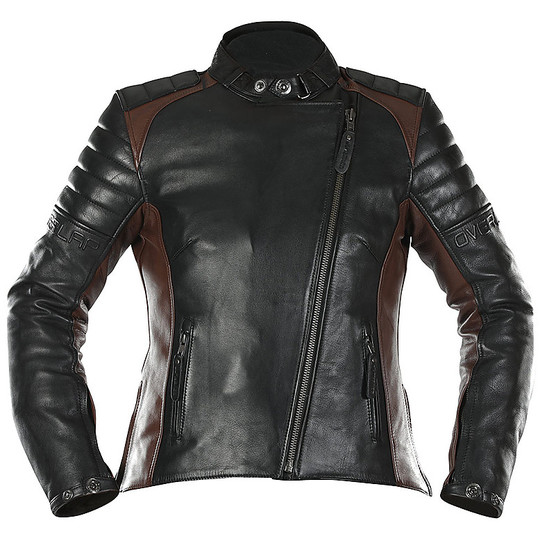 Veste de moto pour femme en cuir marron TINA certifié par chevauchement