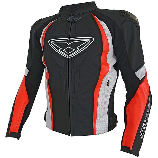 Veste de moto pour femme en cuir Racing Prexport STRIKE Lady Noir Blanc Rouge