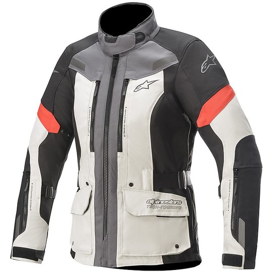 Veste de moto pour femme en tissu Alpinestars Stella VALPARAISO v3 Drystar gris rouge noir