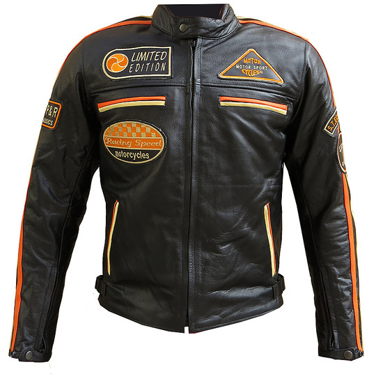 Veste de moto Super Soft Super Vintage avec patch noir orange
