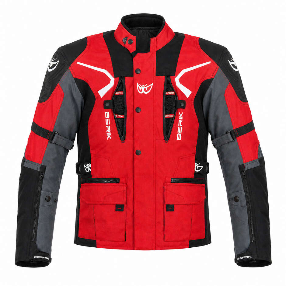 Veste de moto technique Berik 2.0 Adventure NJ-233309 Rouge Noir Gris