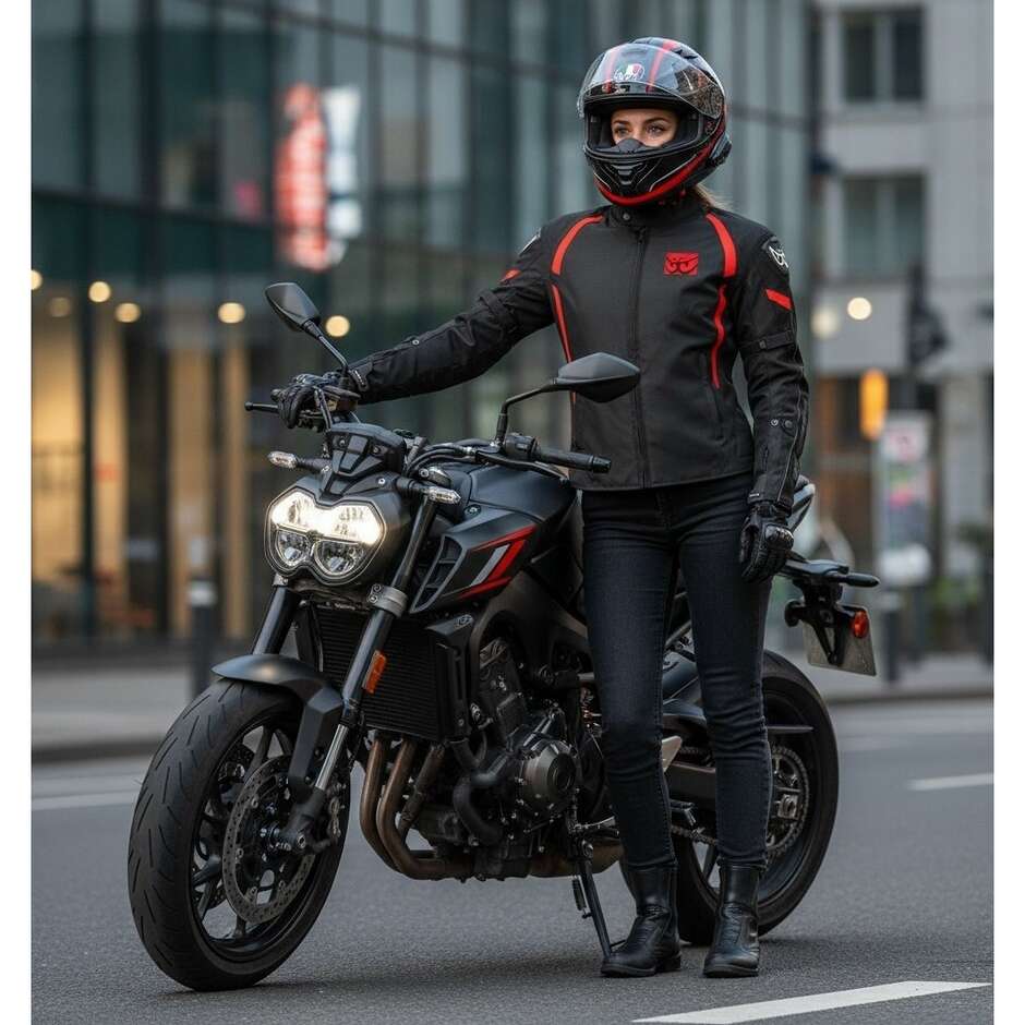 Veste de moto technique Berik 2.0 NJ-223301-EL WP, noir, rouge fluo