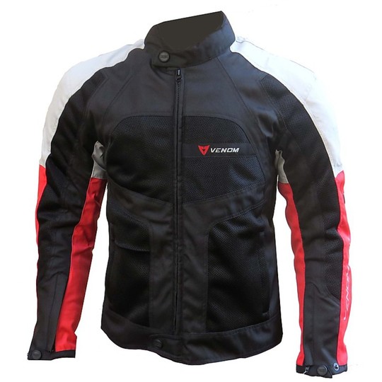 Veste de moto Veste en tissu Venom Sport Mesh trois couches perforé noir rouge argent