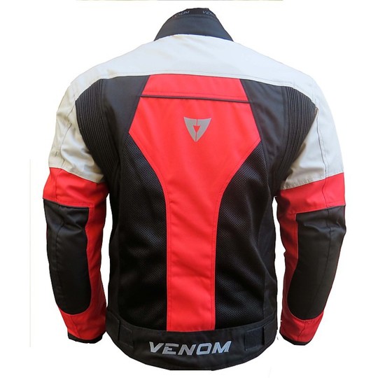 Veste de moto Veste en tissu Venom Sport Mesh trois couches perforé noir rouge argent