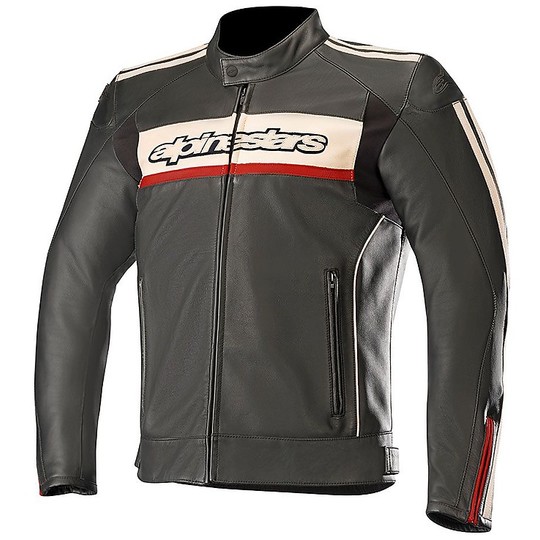 Veste en cuir moto Alpinestars personnalisé DYNO v2 noir pierre rouge