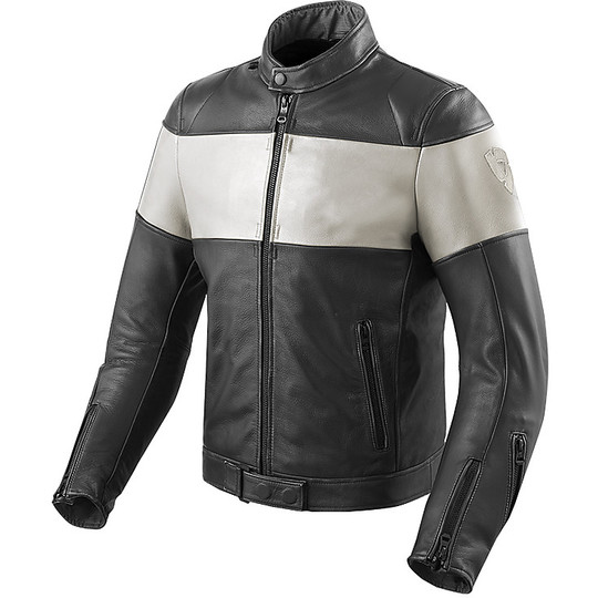 Veste en cuir moto Rev'it NOVA Vintage noir blanc personnalisé