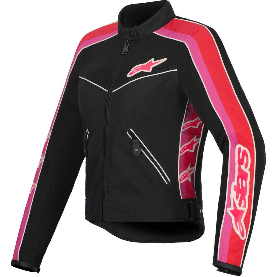 Veste moto d'été pour femme Alpinestars STELLA T-DYNO AIR Noir Rouge vif Fuchsia