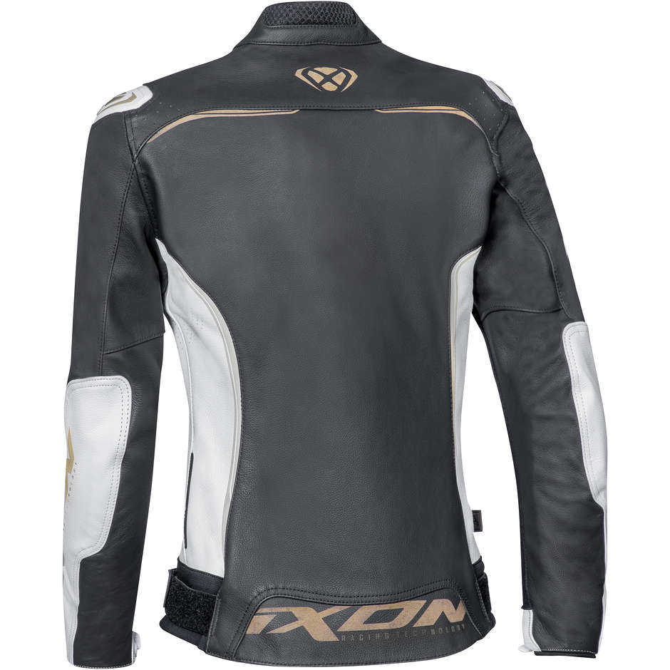 Veste moto en cuir Ixon TRINITY pour femme en blanc noir or
