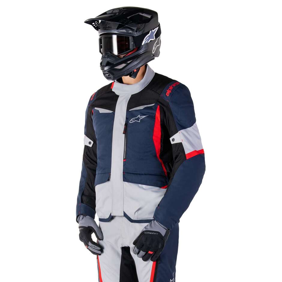 Veste moto en tissu Alpinestars ST-1 WATERPROOF bleu foncé noir rouge vif