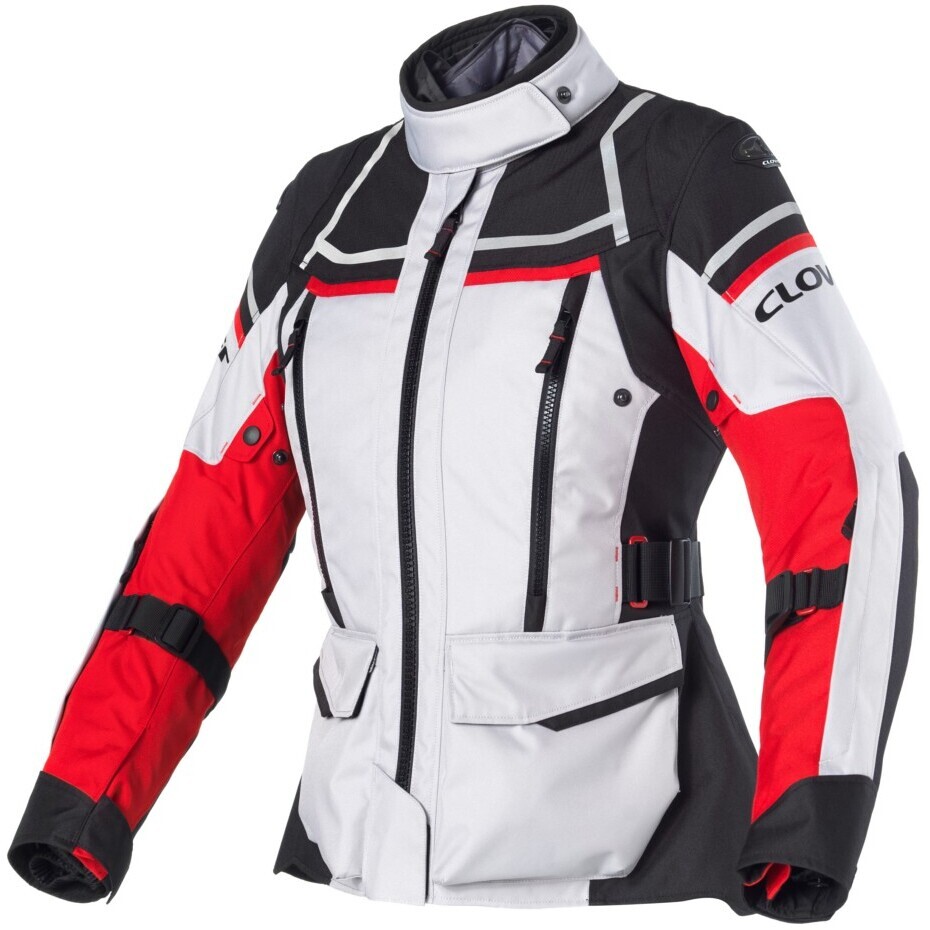 Veste moto femme Clover OUTLAND 2 LADY WP Gris Rouge Noir