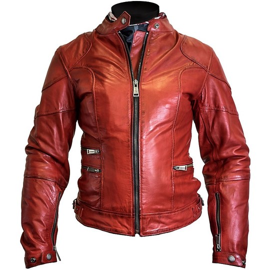 Blouson Moto Cuir Rouge Femme Vintage Années 70 - Taille M