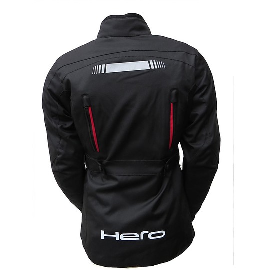 Veste moto Hero pour femmes en tissu technique 4 saisons HR 1009 noir rouge amovible