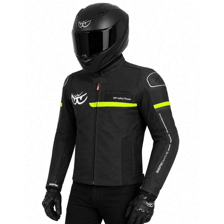 Veste moto technique Berik 2.0 en cuir LJ-181377 noir jaune fluo